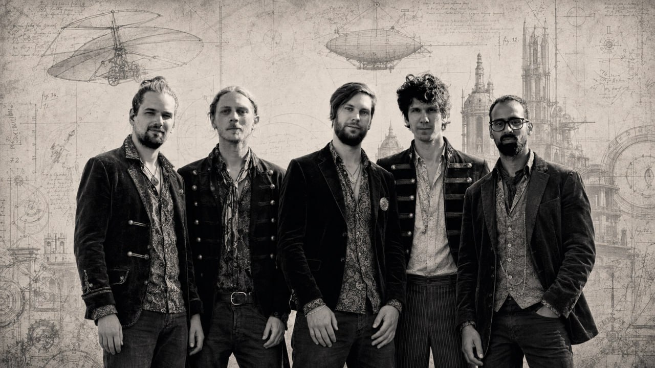 Sky Architect band portrait collage with architectural drawings and airships